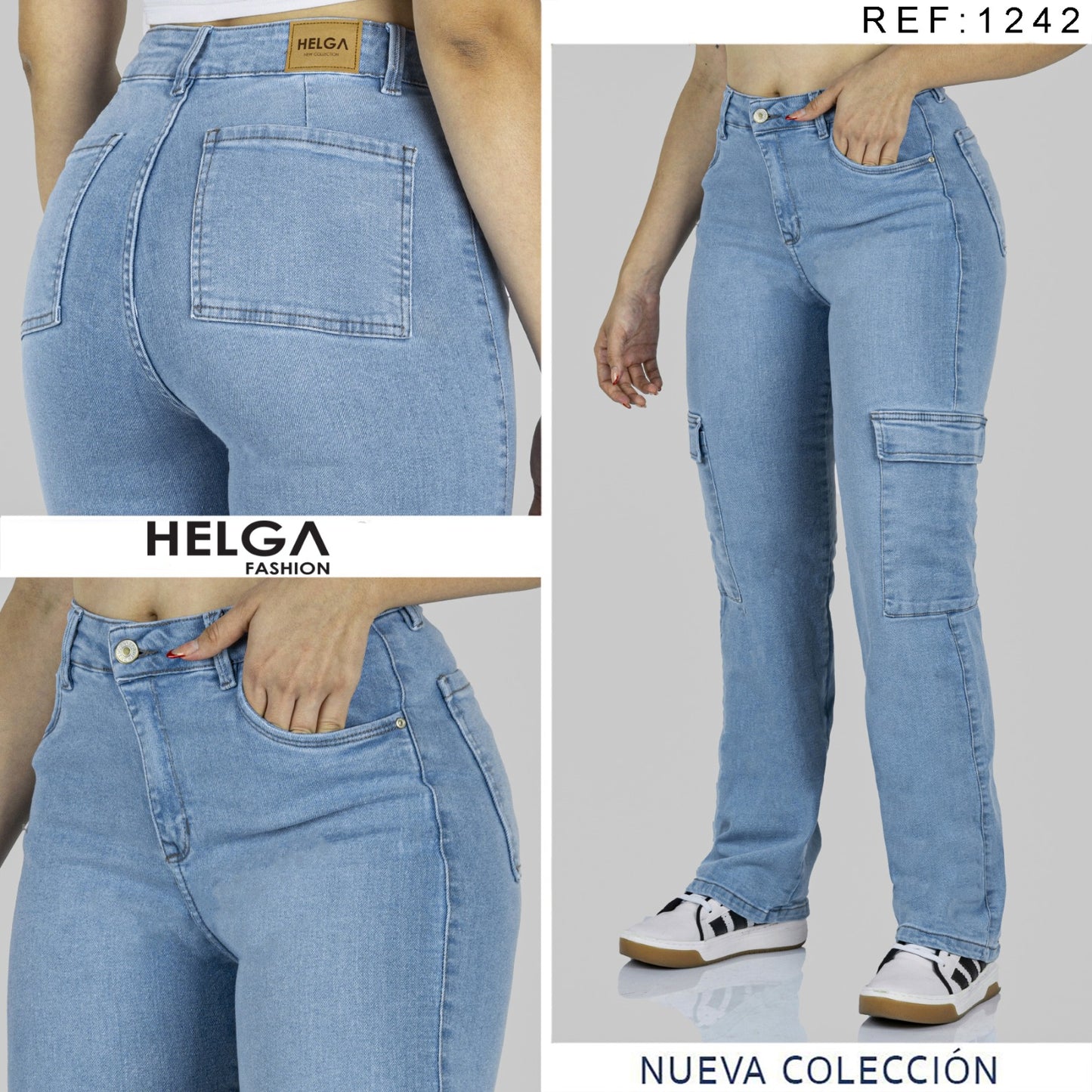 Jean Mom Cargo Tiro Alto 1242